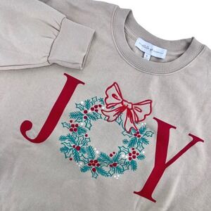 NWT State of Mine Women's Sweatshirt Small Tan JOY Holiday Wreath Graphic‎